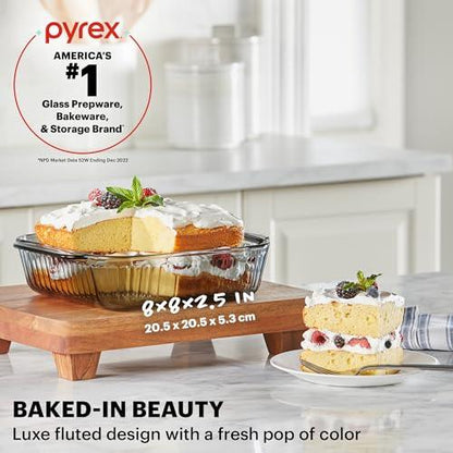 Pyrex Sculpted Tinted (8x8) Glass Baking Dish with BPA-Free Lid, Oblong Bakeware Glass Pan For Casserole & Lasagna, Dishwasher, Freezer, Microwave and Pre-Heated Oven Safe, Smoke - CookCave