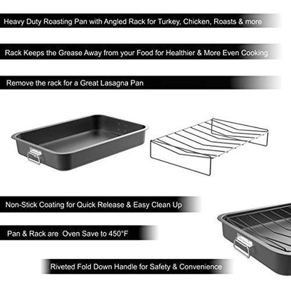 Roasting Pan with Angled Rack-Nonstick Oven Roaster and Removable Tray-Drain Fat and Grease for Healthier Cooking-Kitchen Cookware by Classic Cuisine - CookCave