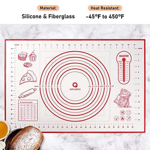 Silicone Pastry Mat for Baking, Baking Mat for Rolling Dough Non Slip Extra Large, Fondant Mat with Measurement, Kitchen Counter Mat for Pie Crust, Pizza and Cookies, Oven Liner Mat,16" x 24", Red - CookCave