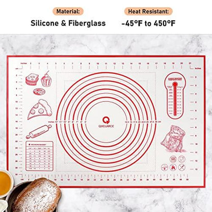 Silicone Pastry Mat for Baking, Baking Mat for Rolling Dough Non Slip Extra Large, Fondant Mat with Measurement, Kitchen Counter Mat for Pie Crust, Pizza and Cookies, Oven Liner Mat,16" x 24", Red - CookCave