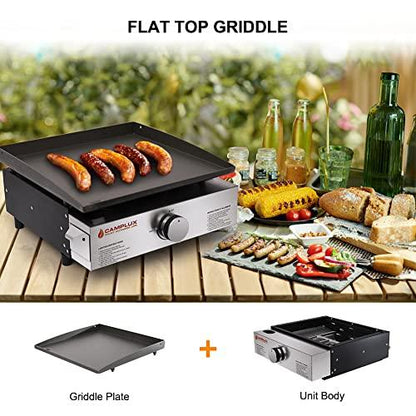 Camplux Propane Gas Griddle Grill, 15,000 BTU Griddle Grill Combo, Portable Camping Griddle Station 17 Inches with 20 lb and RV Regulator for Camping, RV Picnic and Tailgating - CookCave