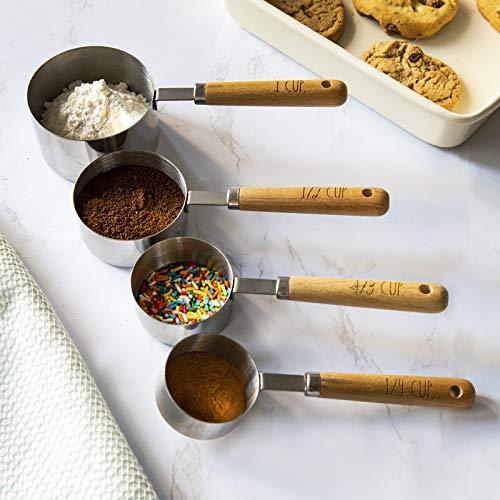 8 Piece Measuring Cups Set and Measuring Spoons Set-Nesting Kitchen Measuring Set, Liquid and Dry Measuring Cup Set (Wood) - CookCave