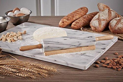 JEmarble Pastry Board 16x20 inch Set with Rolling Pin/Wooden Handles 18 inch(White) Non-Slip Rubber Feets for Stability Perfect for Keep the Dough Cool and Chocolate Tempering(Premium Quality) - CookCave