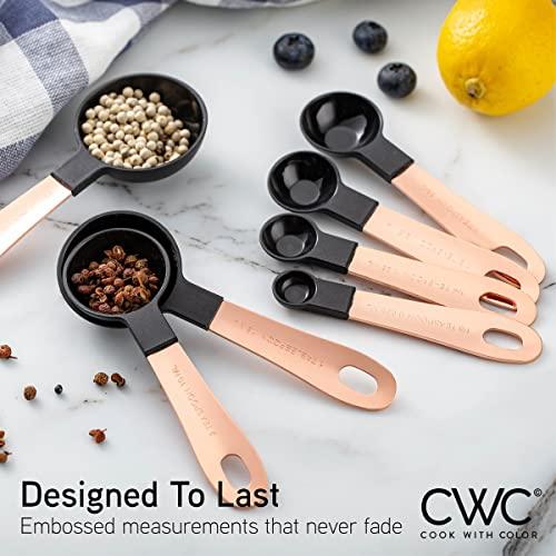 COOK WITH COLOR 12 PC Measuring Cups Set and Measuring Spoon Set with Copper Coated Stainless Steel Handles, Nesting Kitchen Measuring Set, Liquid Measuring Cup Set, Dry Measuring Cup Set (Black) - CookCave