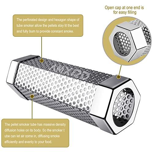 AMXRD Smoke Tube, Premium 6 inch 304 Stainless Steel BBQ Wood Pellet Smoker Tube with Cleaning Brush for All Grills or Smoker, Dishwasher Safe - CookCave