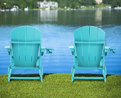 ABCPATIO Folding Plastic Adirondack Chair - Outdoor Weather Resistant Adirondack Chairs with Cup Holder, Stackable Seating for Patio, Porch, Deck, Pool, Garden, Backyard (Seat Width 20", Turquoise) - CookCave