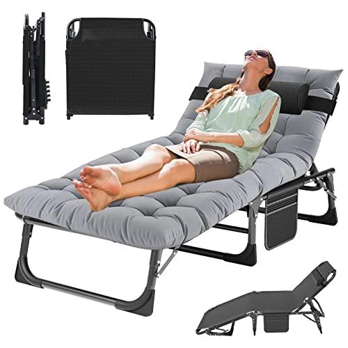 MOPHOTO Folding Lounge Chair 5-Position, Folding Cot, Portable Outdoor Folding Chaise Lounge Chair for Sun Tanning, Perfect for Pool Beach Patio Sunbathing - CookCave