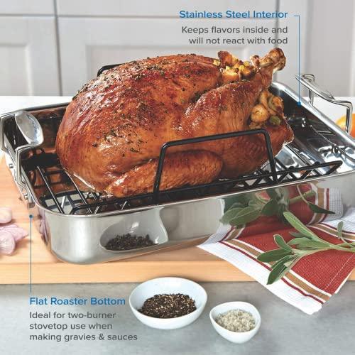 Viking Culinary 3-Ply Stainless Steel Roasting Pan, Includes a Nonstick Rack, Dishwasher, Oven Safe, Works on All Cooktops including Induction - CookCave