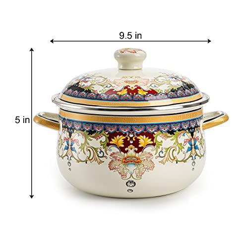 ZENFUN Kitchen Enamel Stockpot with Lid, 4.5 Quart Retro Flower Stew Bean Cooking Pot, Vintage Thicken Soup Pot with Handles, Nonstick, Safe for Induction Cookers, Gas Stove - CookCave