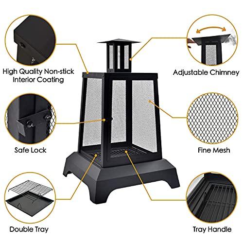 Large Fire Pit Steel Wood Burning Outdoor Fireplace Tower 44" High Big Patio Firepits with Mesh Screen Cover, for Backyard, Garden, Beach, Camping - CookCave