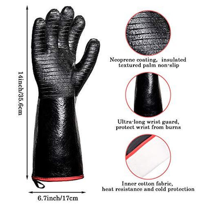 Rayocon BBQ Grill Gloves 932°F Heat Resistance Barbecue Grilling Gloves Smoker Kitchen Oven Mitts Cooking Gloves for Turkey Fryer/Smoking/Baking/Welding/Frying(14 INCH) - CookCave