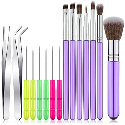 15 Pieces Cake Decorating Tool Set Include Cookie Decoration Brushes Cookie Scriber Needles Sugar Stir Needles Elbow and Straight Tweezers for Cookie Cake Fondant Decoration Supplies(Purple) - CookCave