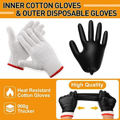 Janmercy 200 Pcs Disposable BBQ Gloves with 4 Pairs Cotton Liners Grilling Gloves BBQ Cooking Gloves(Black, White, Large) - CookCave