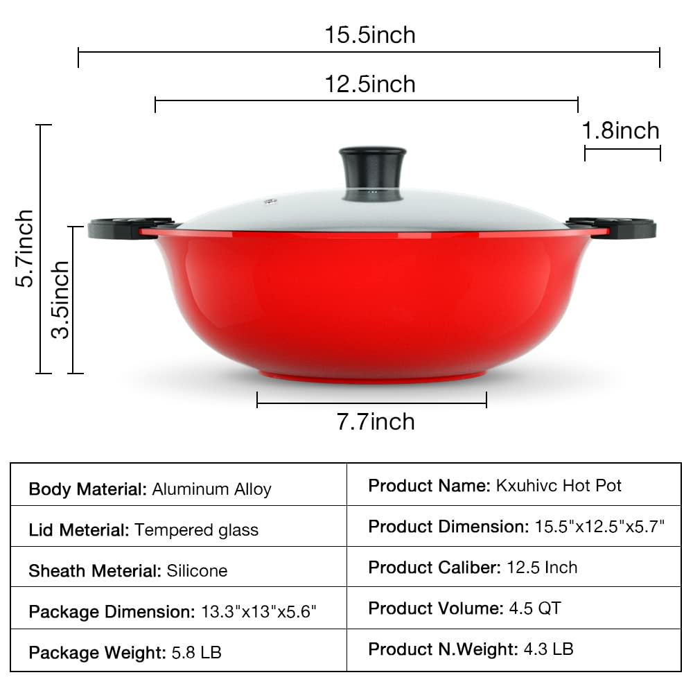 Hot Pot with Divider for Induction Cooker Dual Sided Soup Cookware Two-flavor Chinese Shabu Shabu Pot for Home Party Family Gathering, 4.5 Quart (Red) - CookCave