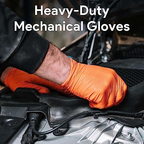 WECARE Orange 8 Mil Nitrile Gloves Medium 50 Pack - Heavy Duty Mechanic Gloves, with Diamond Grip - Powder and Latex Free Disposable Gloves - CookCave