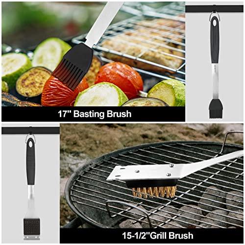 HAUSHOF Large Grilling Accessories, BBQ Grill Set, Heavy Duty Stainless Steel Barbecue Utensils with 16-1/2" Spatula, Brush, Fork, Tongs, Skewers, Thermometer, Bag, Ideal Gift, 15PCS - CookCave