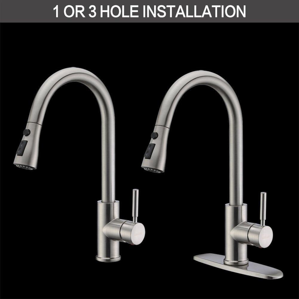 WEWE Single Handle High Arc Brushed Nickel Pull Out Kitchen Faucet,Single Level Stainless Steel Kitchen Sink Faucets with Pull Down Sprayer - CookCave