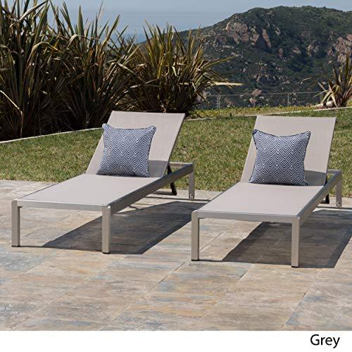 Christopher Knight Home Outdoor Aluminum Chaise Lounge, Set of 2, Grey - CookCave