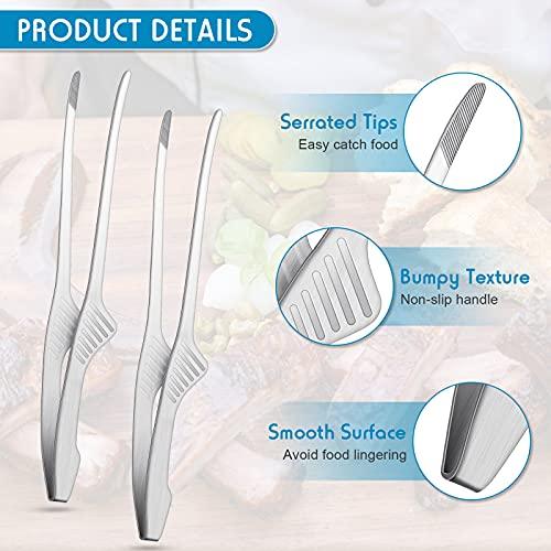 Korean and Japanese BBQ Tongs Self-Standing Grill Tongs Non-Slip Cooking Utensils Stainless Steel Tongs for Serving Food, Salad, Camping, Barbecue, Buffet, Oven with Support Stand (Silver, 4 Pieces) - CookCave