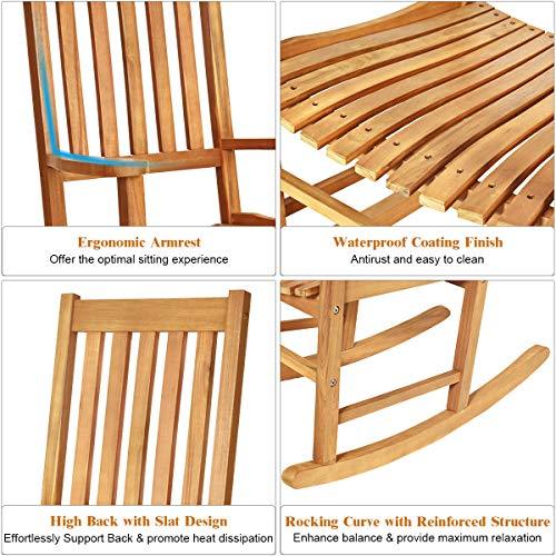 Giantex Rocking Chair Acacia Wood Frame Outdoor& Indoor for Garden, Lawn, Balcony, Backyard and Patio Porch Rocker (1, Natural) - CookCave