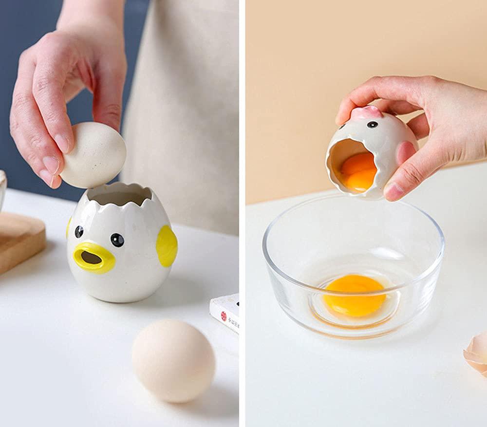 LuoCoCo Cute Egg Separator, Ceramics Vomiting Chicken Egg Yolk White Separator, Practical Household Small Egg Filter Splitter, Kitchen Gadget Baking Assistant Tool, Dishwasher Safe (Yellow) - CookCave