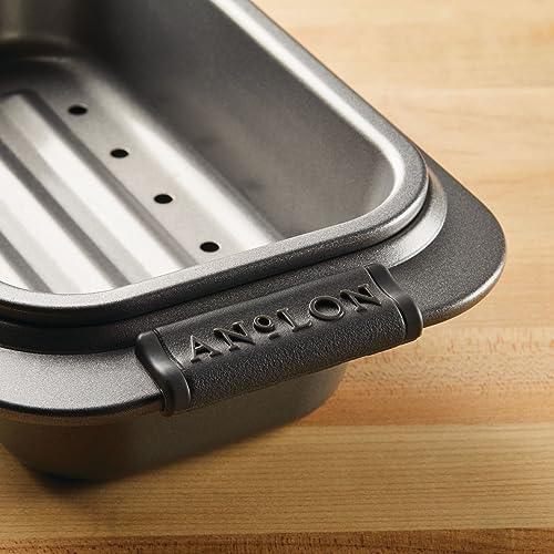 Anolon Advanced Nonstick Bakeware Meatloaf/Loaf Pan Set with Grips and Insert, 2 Piece, Gray - CookCave