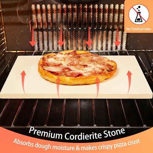 SHINESTAR 12 x 15 Inch Pizza Stone, with Wooden Pizza Peel, Cordierite Baking Stone for Pizza, Pastry and Bread, Thermal Shock Resistant - CookCave