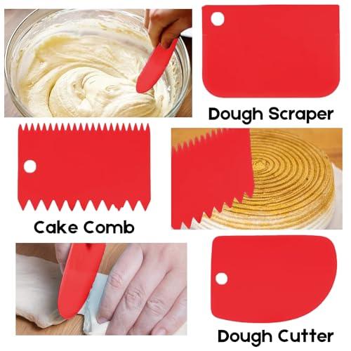 Cake Scraper Cake Decorating Comb - SURDOCA Cake Scraper Smoother, Flexible Plastic Dough Scraper For Bread Making,Reusable Pastry Pizza Dough Cutter Tool For Baking Cake Edge Stripe Decorating Red - CookCave