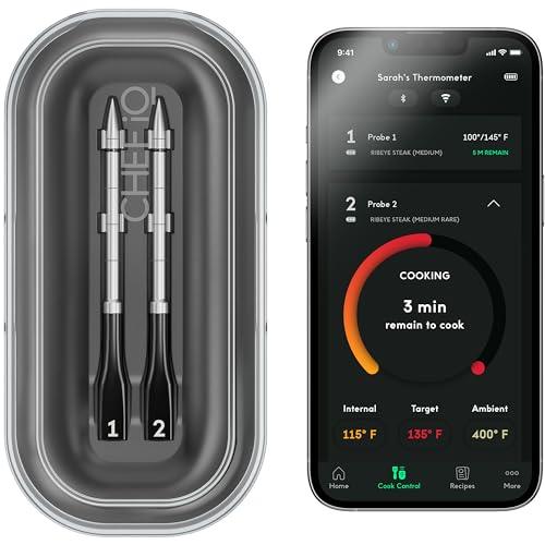 CHEF iQ Smart Wireless Meat Thermometer with 2 Ultra-Thin Probes, Unlimited Range Bluetooth Meat Thermometer, Digital Food Thermometer for Remote Monitoring of BBQ Grill, Oven - CookCave