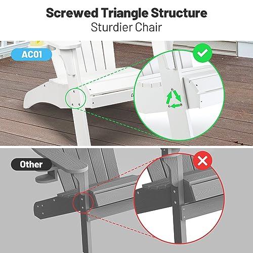 Cecarol Oversized Adirondack Chair, Patio Fire Pit Chair with 2 Cup Holders, 385lb Weight Capacity, All Weather Resistant and Durable Outdoor Chairs for Poolside, Lawn, Garden, White-AC01 - CookCave