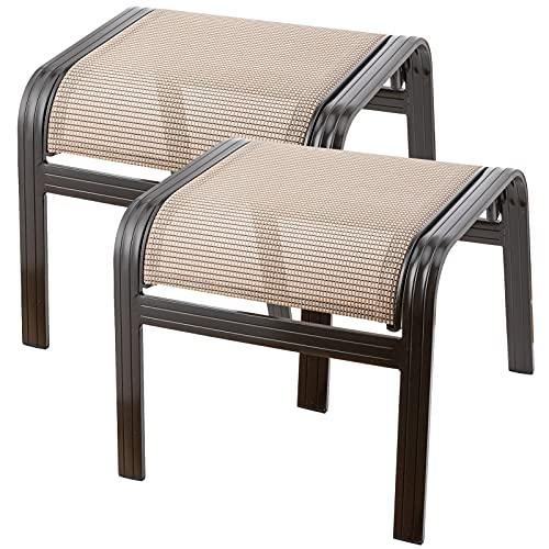 Deguifei Outdoor Patio Footstools Aluminum Outdoor Ottomans Footrest Small Seating Wicker Furniture Patio Ottoman 2 Pieces Brown - CookCave