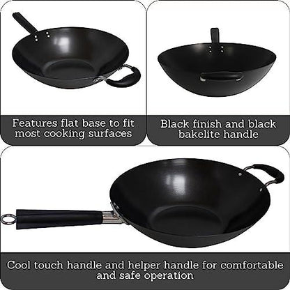 IMUSA USA 14" Traditional Nonstick Coated Wok with Triangle Helper Handle - CookCave