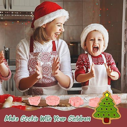 Jspupifip 16 Pack Christmas Cookie Cutter Set, 3D Cookie Cutters for Baking Pink DIY Press Cookie Stamps Molds for Kids Gingerbread Man, Christmas Tree, Snowman, Santa, Snowflake, Merry Christmas - CookCave