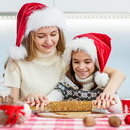 Wooden Engraved Rolling Pin with Christmas Snowflake Designs - For Baking Cookies and Decor - CookCave