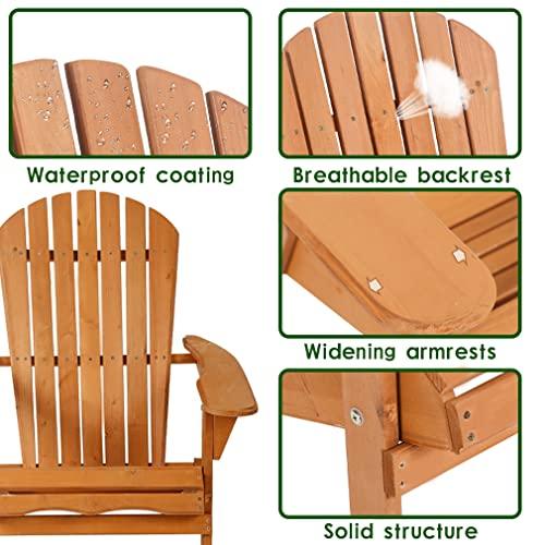 Adirondack Chair,Folding Wooden Lounger Chair，All-Weather Chair for Fire Pit/Garden/Fish with 250lbs Duty Rating，Natural - CookCave