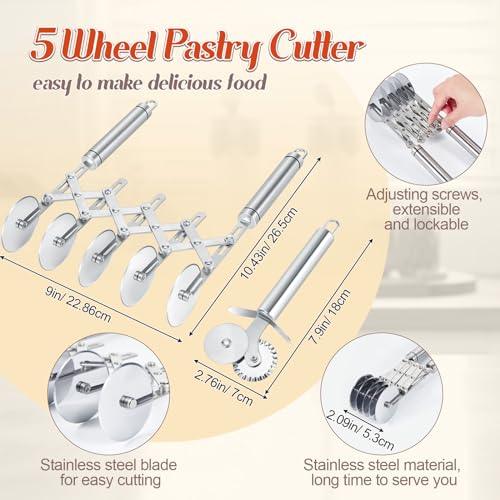 Gisafai 3 Pcs Pastry Cutter Set 5 Wheel Adjustable Pizza Slicer Stainless Pastry Lattice Roller Slicer Dual Ravioli Cutter Dough Pastry Cutter for Christmas Kitchen Pizza Noodle Cutter Pasta Maker - CookCave