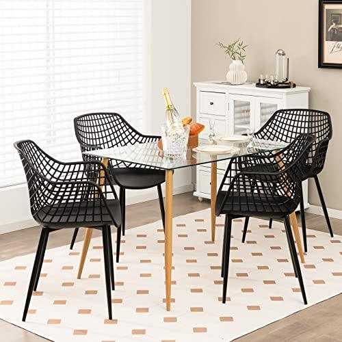 Giantex Modern Dining Chairs Set of 4 - Black Arm Chair with 15" High Backrest, Powder-Coated Metal Legs, Anti-Slip Foot Pads, Max Load 265 lbs, Kitchen Dining Room - CookCave