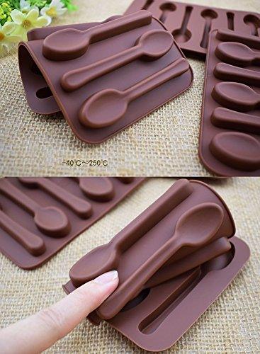 NUOMI 2 Pack Silicone Spoon Chocolate Molds 6 Cavities Candy Making Molds DIY Specialty Bakeware, Brown, Small-14.5X9.8 CM - CookCave