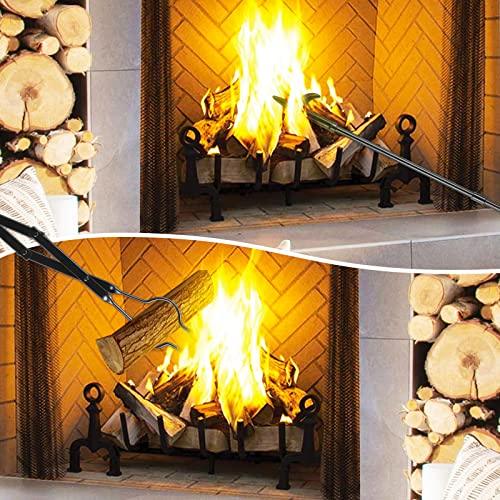 FEED GARDEN 32 Inch Fireplace Poker and 26 Inch Fireplace Tongs Set for Fire Pit Fireplace Tools Accessories Log Grabber Set for Camping Wood Stove Patio Campfire Picnic Indoor and Outdoor - CookCave