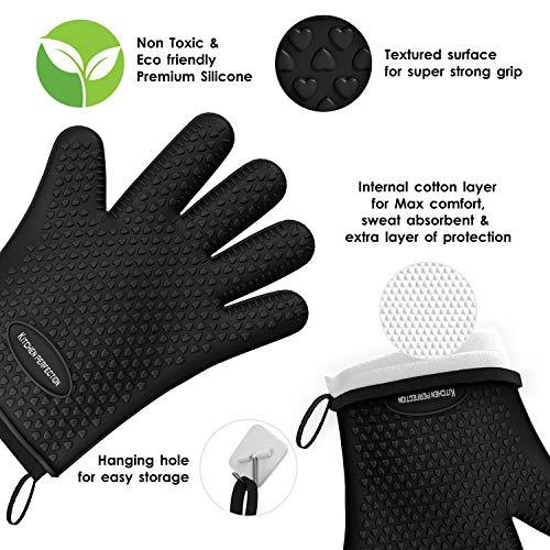 KITCHEN PERFECTION Silicone Smoker Oven Gloves -Extreme Heat Resistant BBQ Gloves -Handle Hot Food Right on Your Smoker Grill Fryer Pit|Waterproof Oven Mitts Grill Gloves |Superior Value Set+3 Bonuses - CookCave