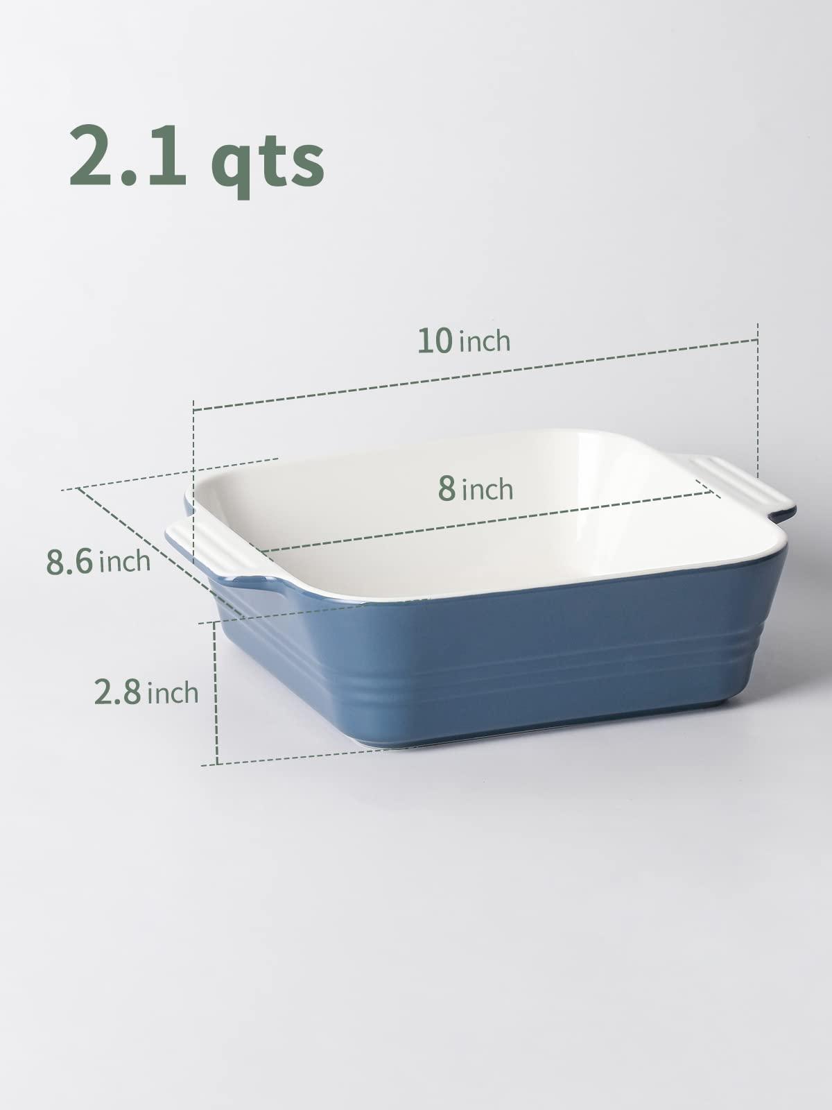 ZONESUM Baking Dish, 8x8 Lasagna Pan Deep, Ceramic Square Casserole dishes for oven, Baking Pan with Handle, for Brownie, Cake, Lasagna, Casserole, 2 Quart, Christmas Home Gift, Airy Blue - CookCave