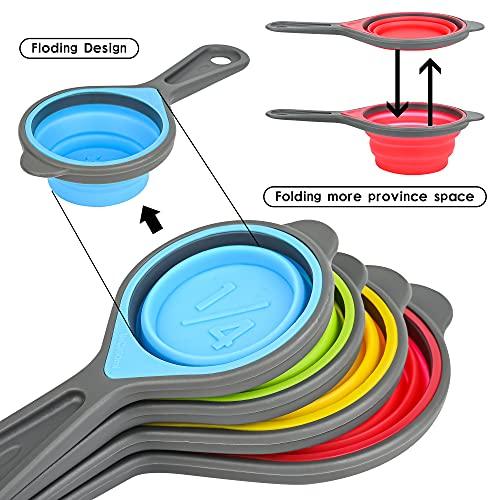 Kalsreui Measuring Cups and Spoons set, Collapsible Measuring Cups, 8 pieces Measuring Cups&Spoons Set, Engraved Metric & US Markings for Liquid&Dry Measuring, Space Saving, BPA Free Colorful Silicone - CookCave