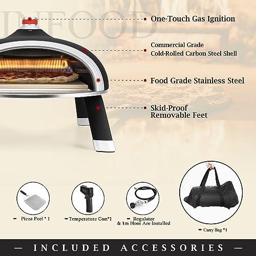 Gas Pizza Oven, INFOOD Outdoor Propane Pizza Oven, Patent Design for Air Circulation Heating, 13 inch Pizza Stone, Detachable Legs for Easy Carrying (Classic Black) - CookCave