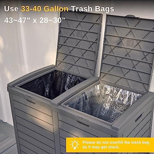 EAST OAK 62 Gallon Outdoor Trash Can, Waterproof Resin Garbage Can with Tiered Lid and Drip Tray, Outside Trash Bin for Patio, Backyard, Deck, Grey - CookCave