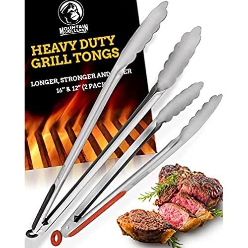 Grill Tongs for Cooking BBQ - 12 & 16" Set of 2 Heavy Duty Grilling Cooking Tongs for Serving Food Rubber Grips Long Locking Stainless Steel kitchen tongs & Barbecue No More Burnt hands Heat Resistant - CookCave