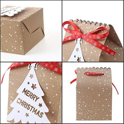 CCINEE 24PCS Bulk Christmas Goodies Bags,Kraft Holiday Gift Bags Christmas Gift Bags with Tags Snowflake Ribbons for Christmas Party Supplies - CookCave