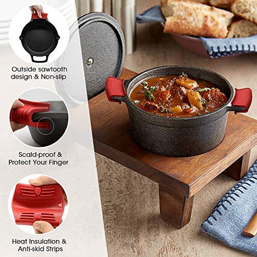 OMGREI Silicone Assist Hot Pan Handle Holder Hot Skillet Handle Covers Pot Holder Sleeve Cast Iron Skillets Nonslip Heat Resistant for Enameled Griddles Casserole Frying Pans Cookware(4PACK) (Red) - CookCave