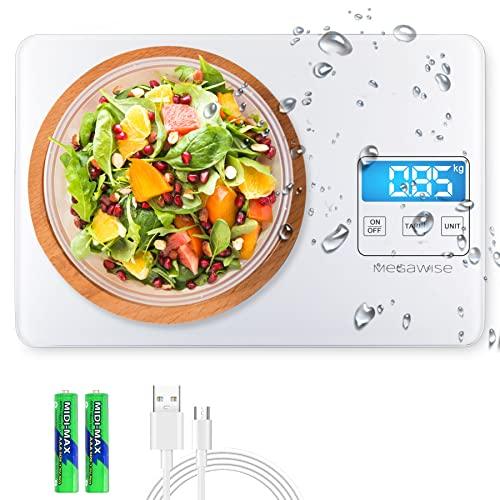 MegaWise Precision Food Scale, 33lb Waterproof Rechargeable Digital Kitchen Scale, 1g/0.04oz Precise Graduation, Weight Grams and Ounces for Cooking Baking, 5 Units Conversion, Tare Function - CookCave