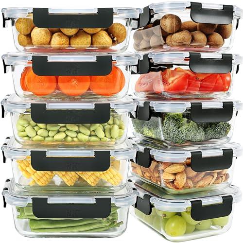 DAS TRUST 10 Pack Glass Meal Prep Containers Microwave Safe Meal Prep Bowls Food Storage Containers Glass Food Prep Containers with Lids Lunch Containers for Adults Meal Prep Lunch Box Bento Boxes - CookCave