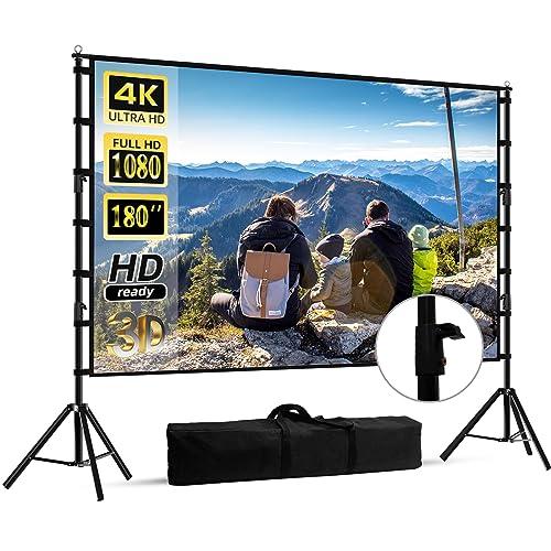 180 inch Projector Screen with Stand,HUANYINGBJB Outside Projection Screen, Portable 16:9 4K HD Rear Front Movie Screen with Carry Bag for Theater Backyard Movie Night,Cinema School, Churches,Parties - CookCave